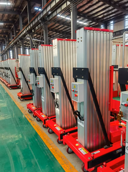 Plataformas de trabalho elevatórias móveis, andaimes e escadas mewp, elevador de tesoura, selecionador de cereja, elevadores verticais de mastro